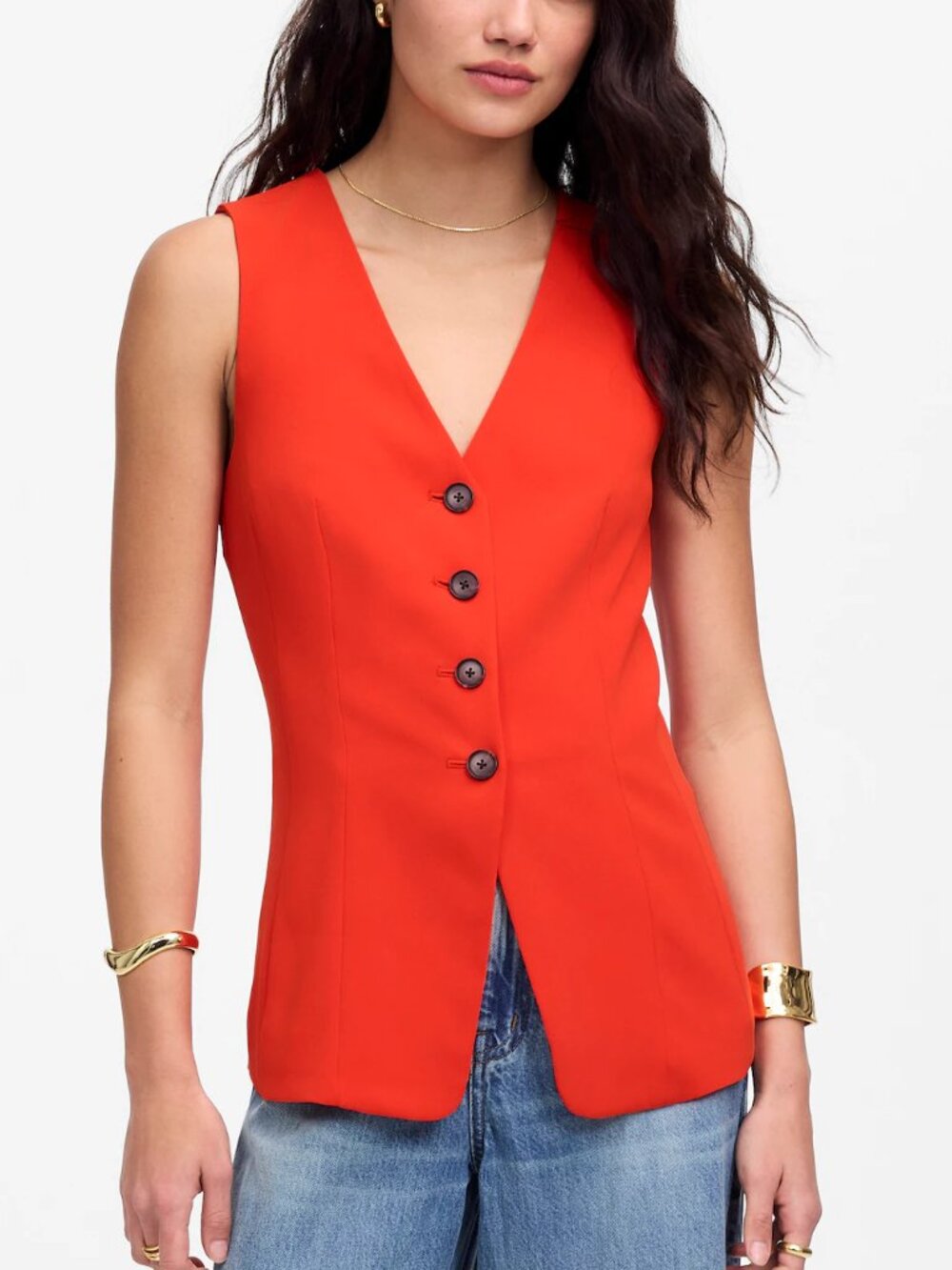 Madewell Cutaway Fitted V-Neckline Button Closure Long Vest 12/L NWT